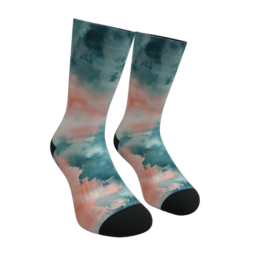 Teal And Coral Tie Dye Socks