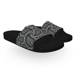 Gray and Black Bandana Slide Sandals