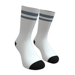 White and Slate Blue Two Stripe Athletic Crew Socks