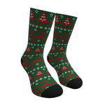 Green Red and White Reindeer Christmas Sweater Socks