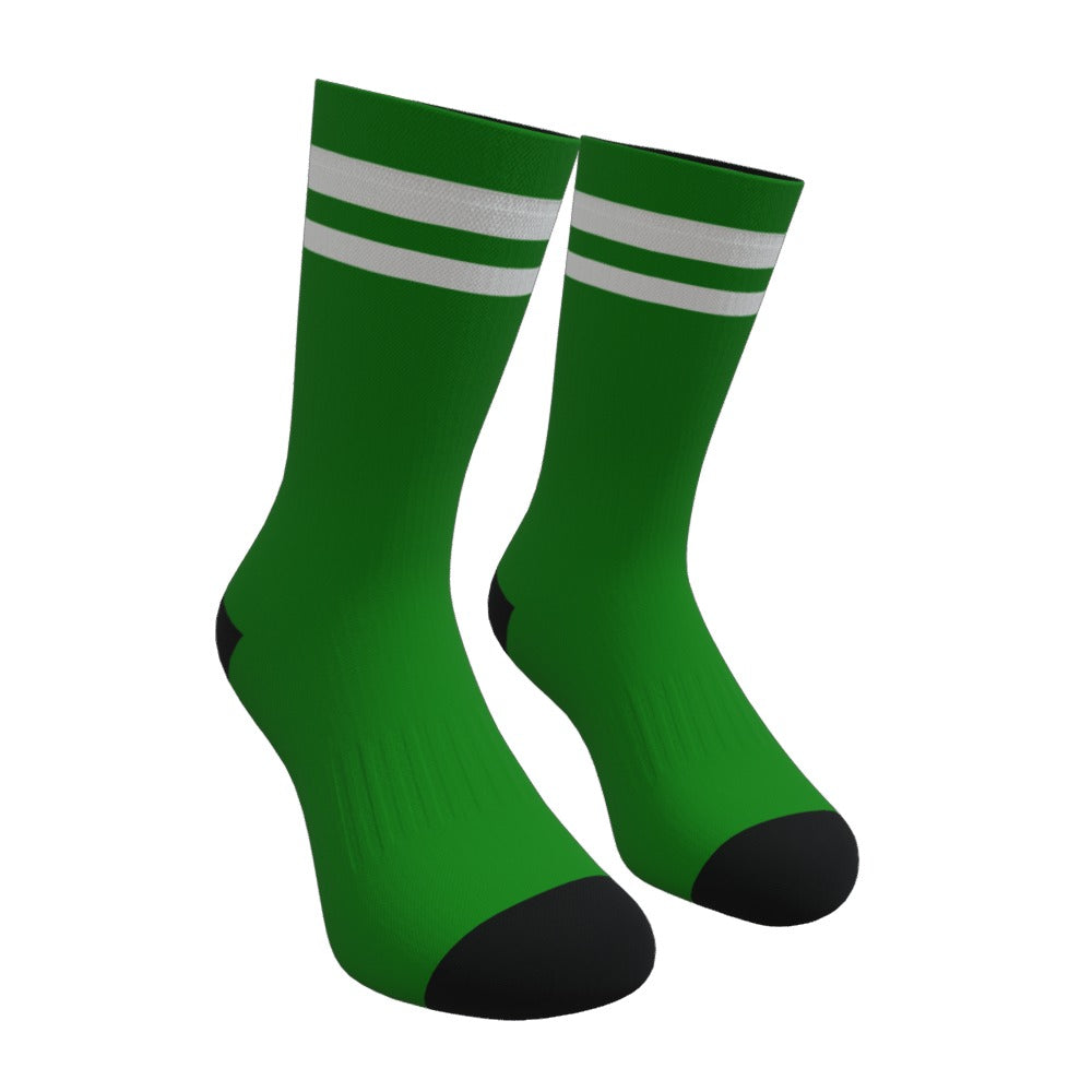 Green and White Two Stripe Athletic Crew Socks