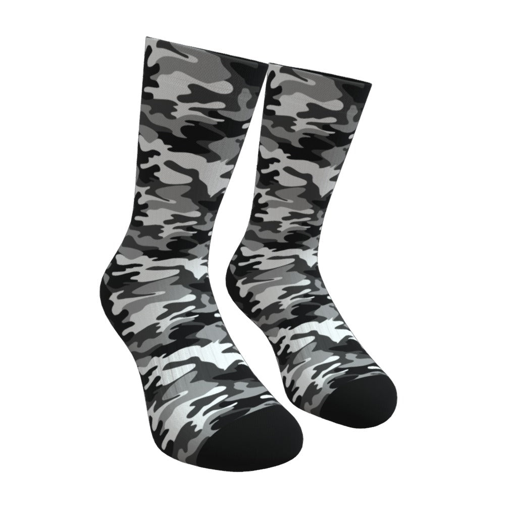 Black and White Camouflage Crew Socks