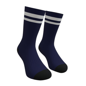 Navy Blue and White Two Stripe Athletic Crew Socks