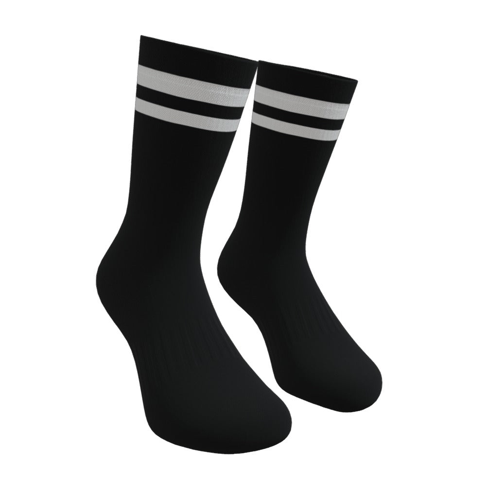Black and White Two Stripe Athletic Crew Socks