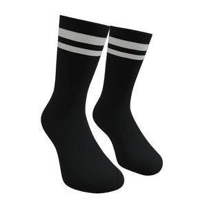 Black and White Two Stripe Athletic Crew Socks