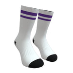 White and Purple Two Stripe Athletic Crew Socks