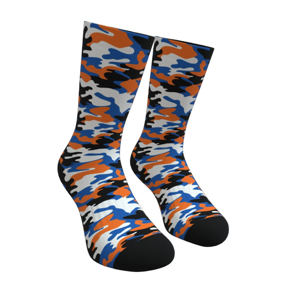 Blue and Orange Camouflage Crew Socks