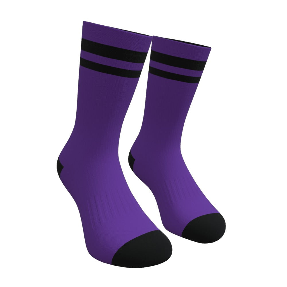 Purple and Black Two Stripe Athletic Crew Socks
