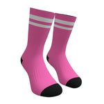 Pink and White Two Stripe Athletic Crew Socks