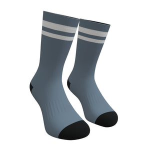 Slate Blue and White Two Stripe Athletic Crew Socks