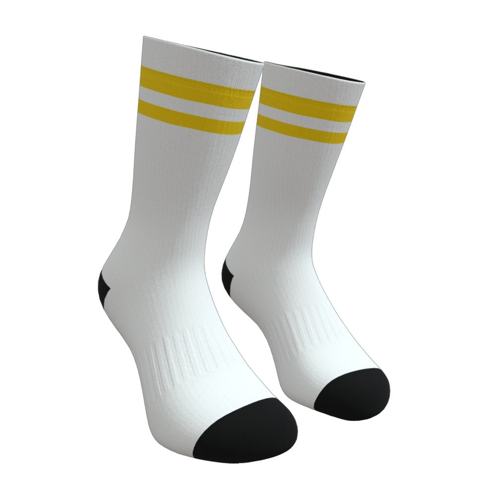 White and Gold Two Stripe Athletic Crew Socks