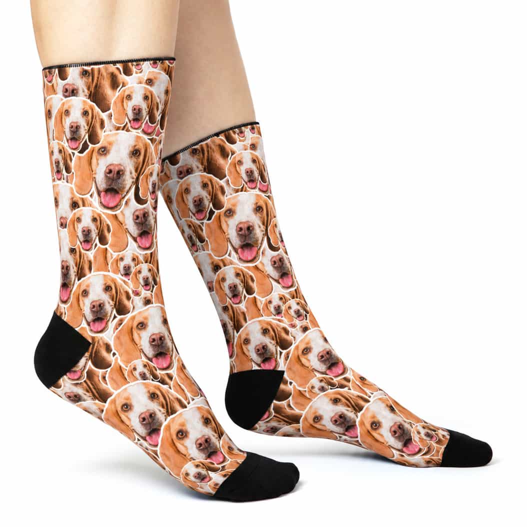 Custom face socks with a dog's face pattern