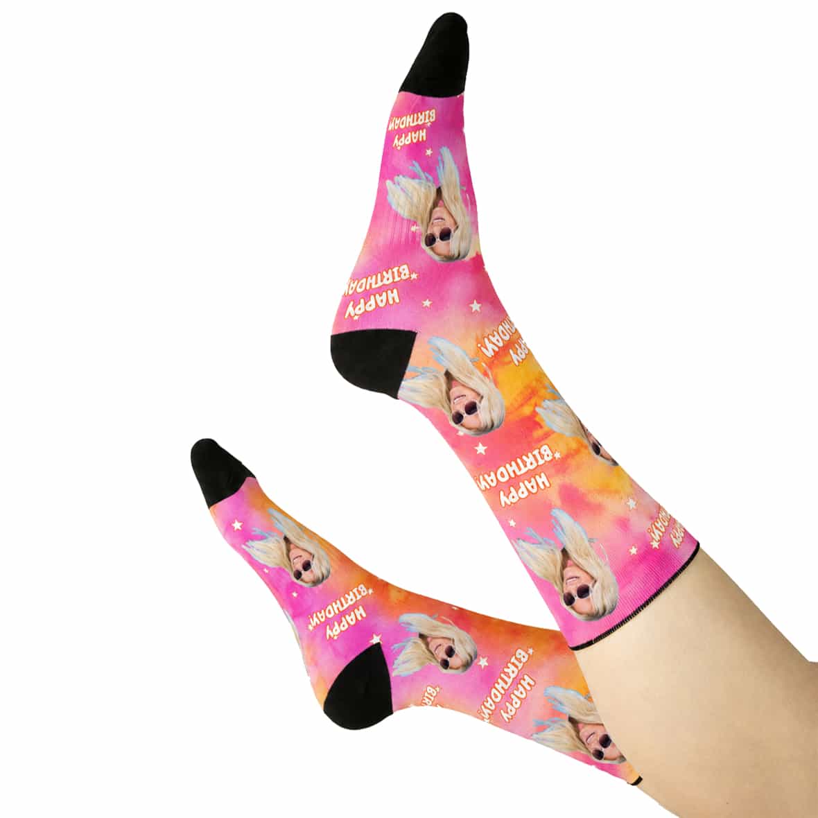 Custom birthday face socks with festive accents