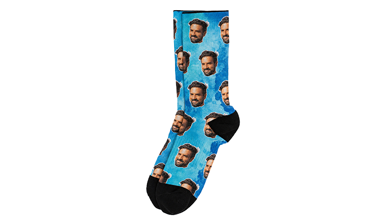 Custom face socks printed with that face repeated in a pattern