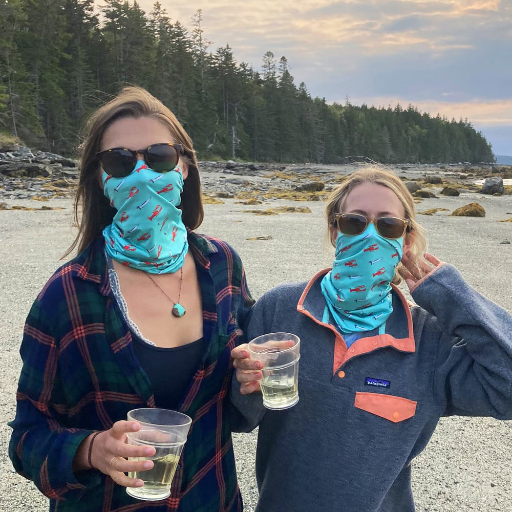 Midweight custom neck gaiter being worn