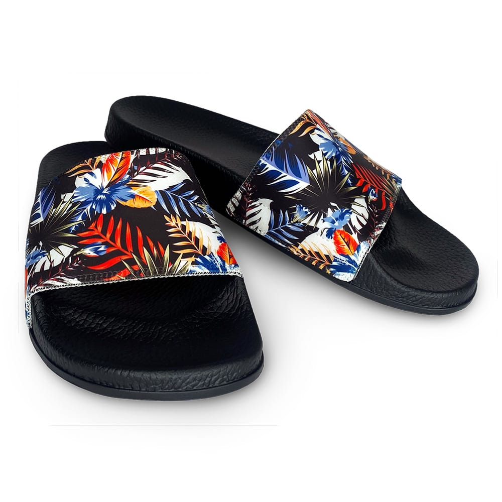 Custom slides with a Hawaiian print
