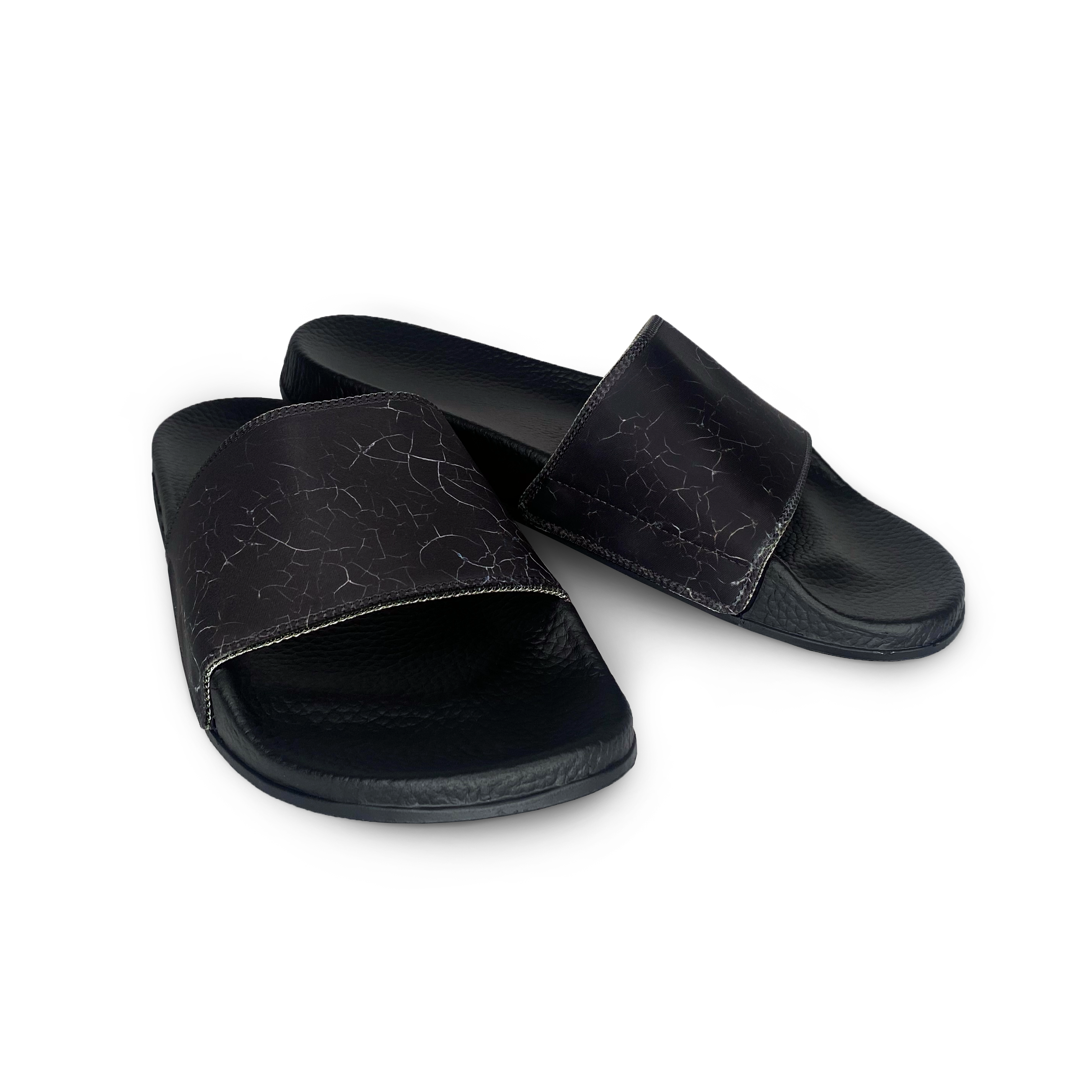 Black Cracked Slide Sandals