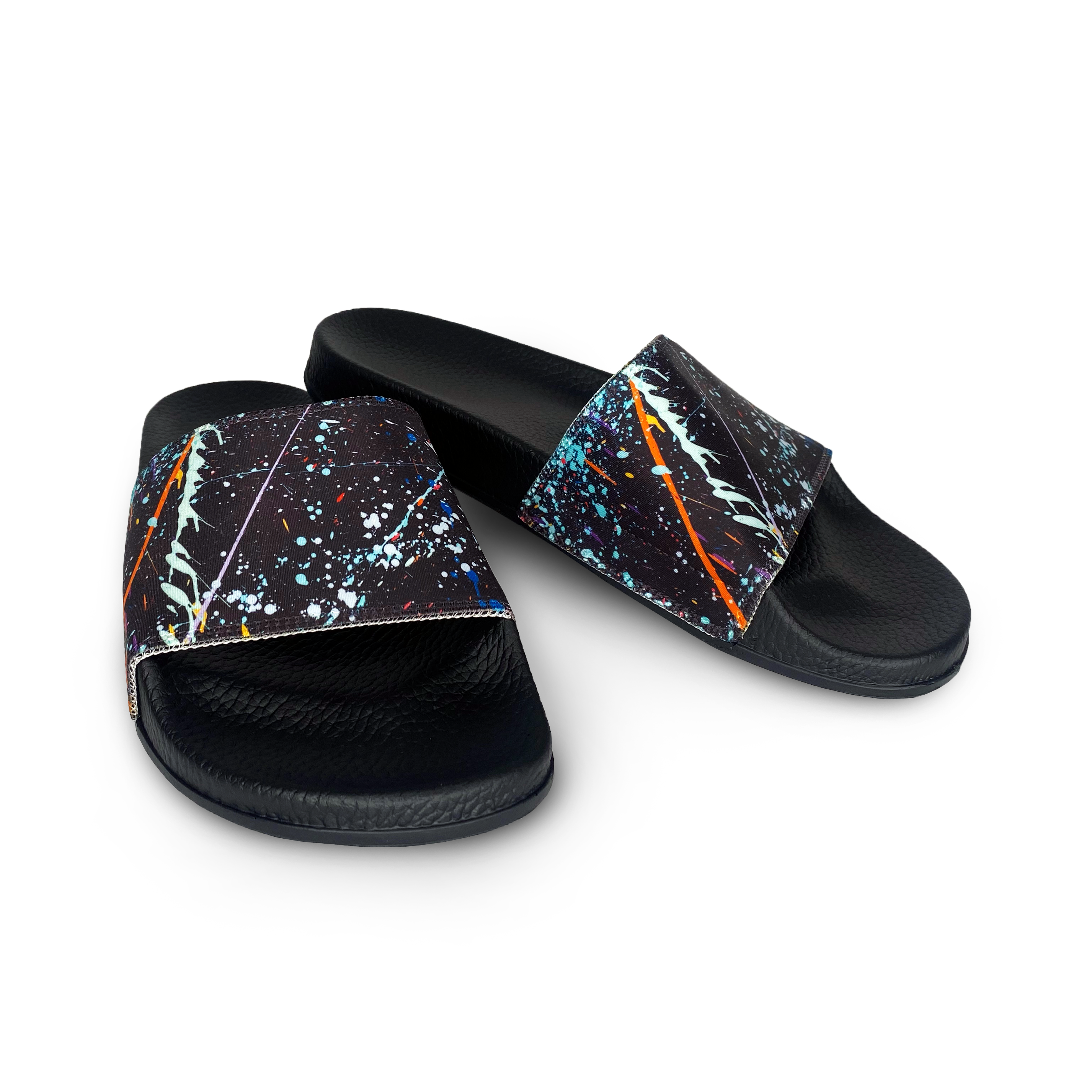 Black Paint Splattered Slide Sandals Deco Slides