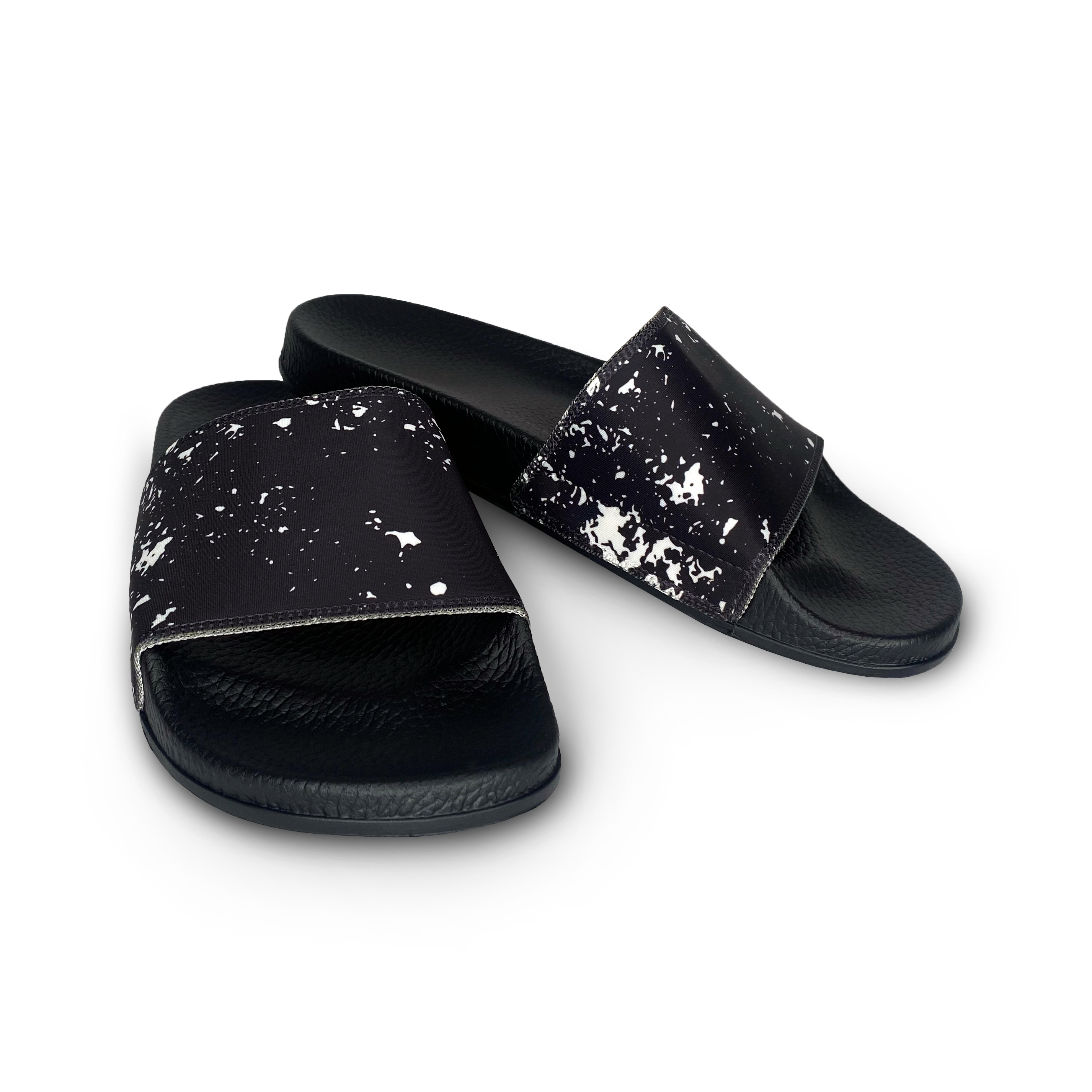 Black and White Splatter Slide Sandals