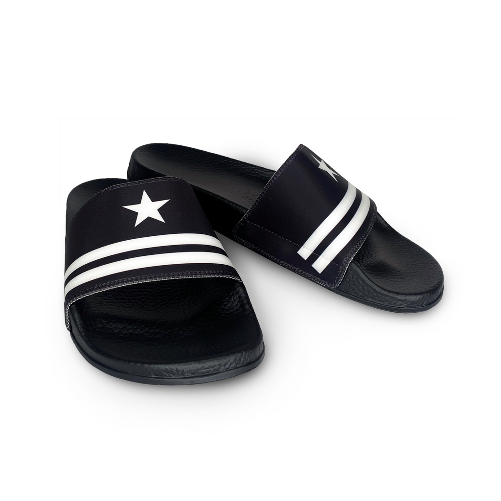 Black and White Star Slide Sandals