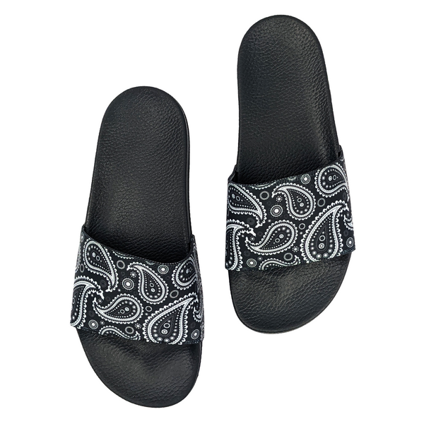 Black Bandana Paisley Pattern Slide Sandals Deco Slides