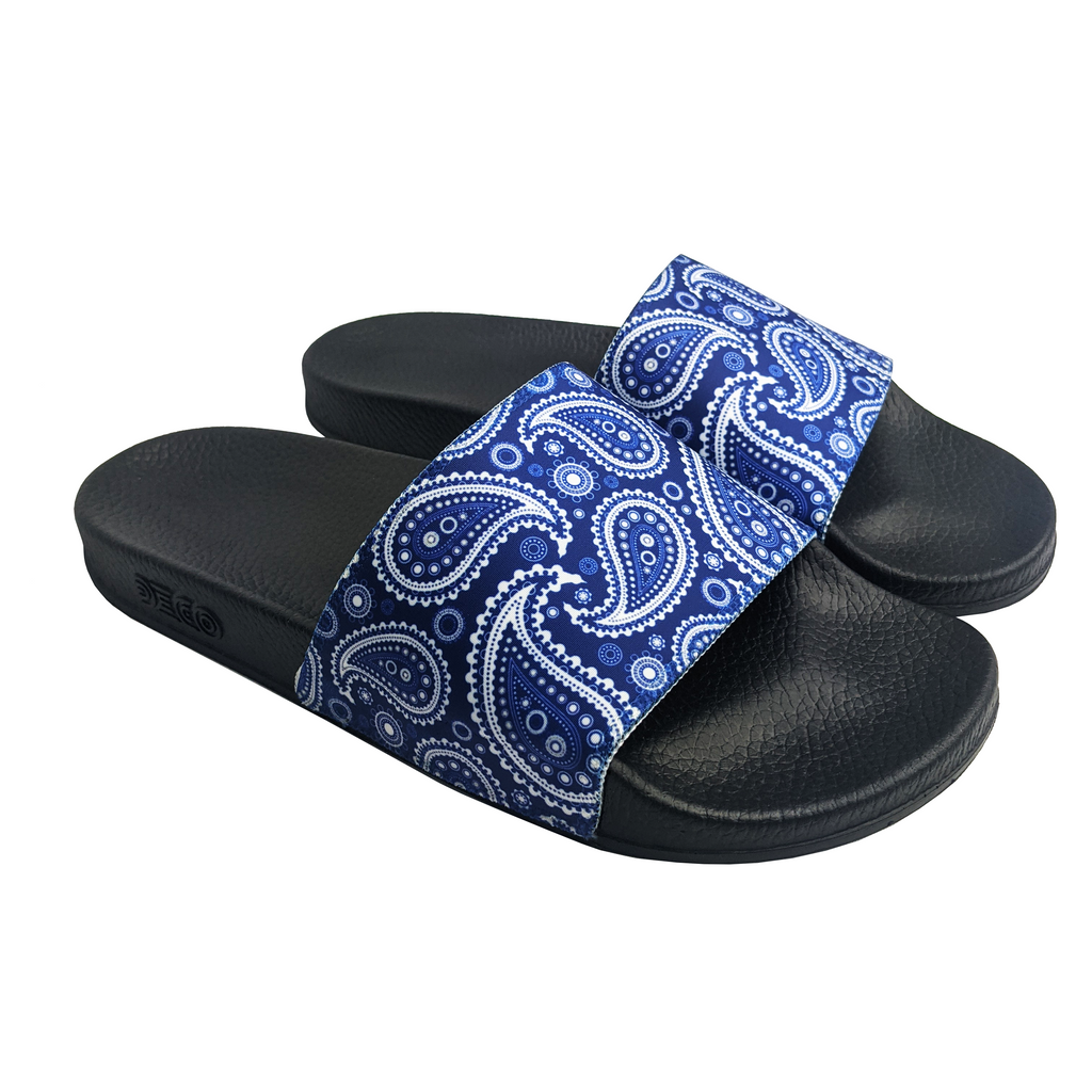 Black Bandana Paisley Pattern Slide Sandals | Deco Slides
