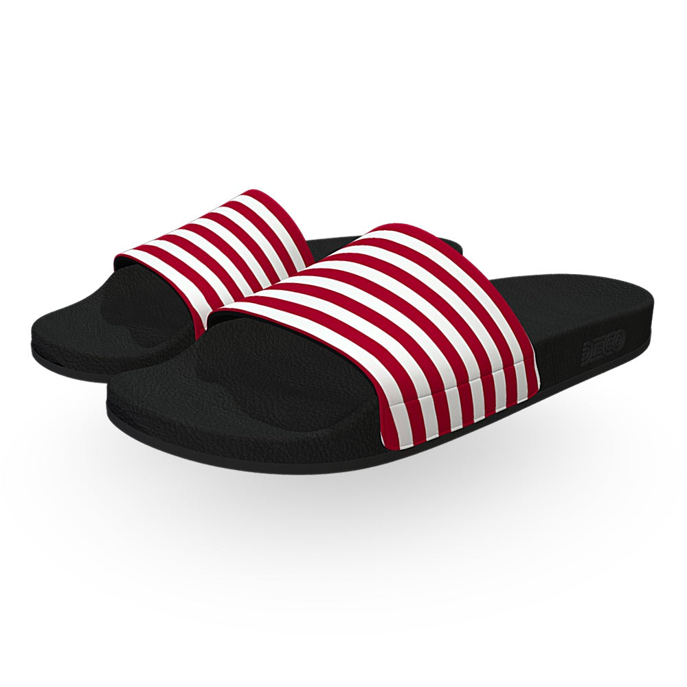 Red and White Cabana Striped Slide Sandals