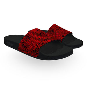 Red Fishnet Slide Sandals