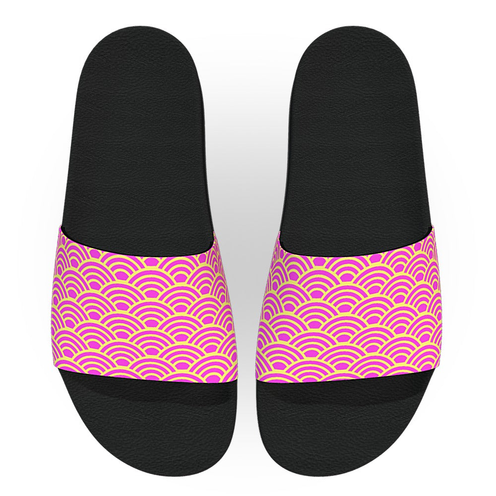 Pink and Yellow Wave Pattern Slide Sandals