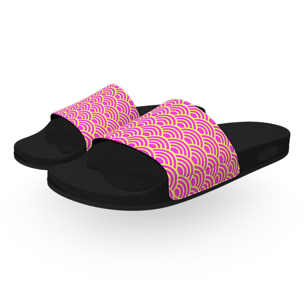 Pink and Yellow Wave Pattern Slide Sandals
