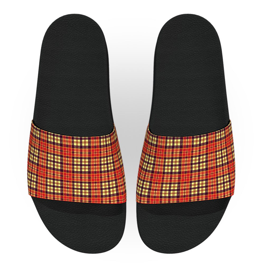 Red and Yellow Tartan Flannel Slide Sandals