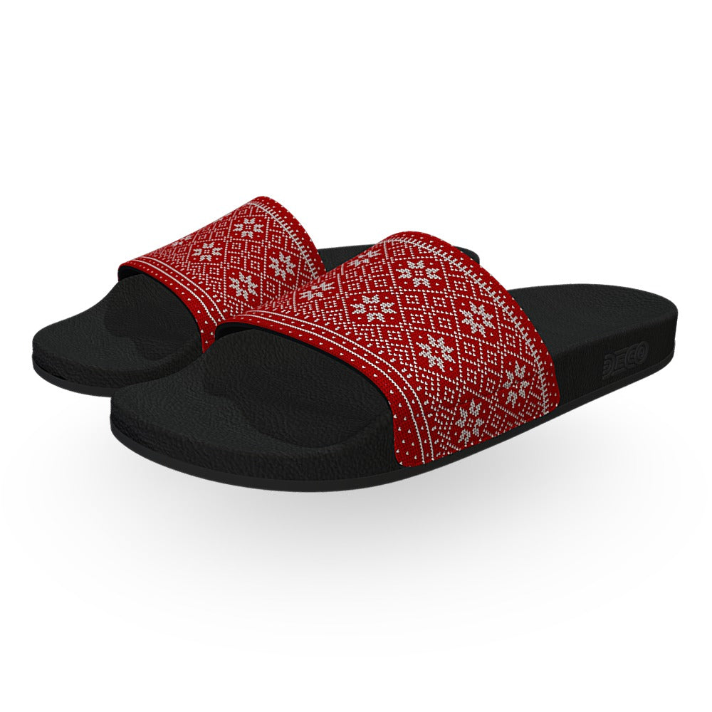 Norwegian Red and White Christmas Sweater Slides