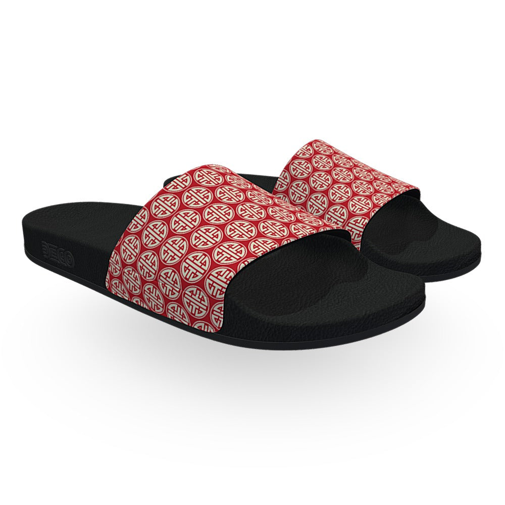 Red Chinese Pattern Slide Sandals