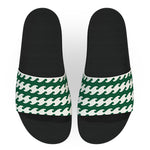 Dark Green and White Waves Pattern Slide Sandals