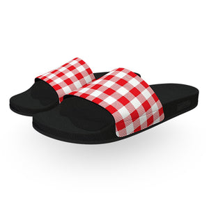 Vans checkerboard 2025 slides red