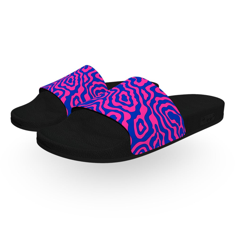 Pink and Blue Squiggle Pattern Slide Sandals