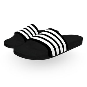 White on Black Stripe Slide Sandals