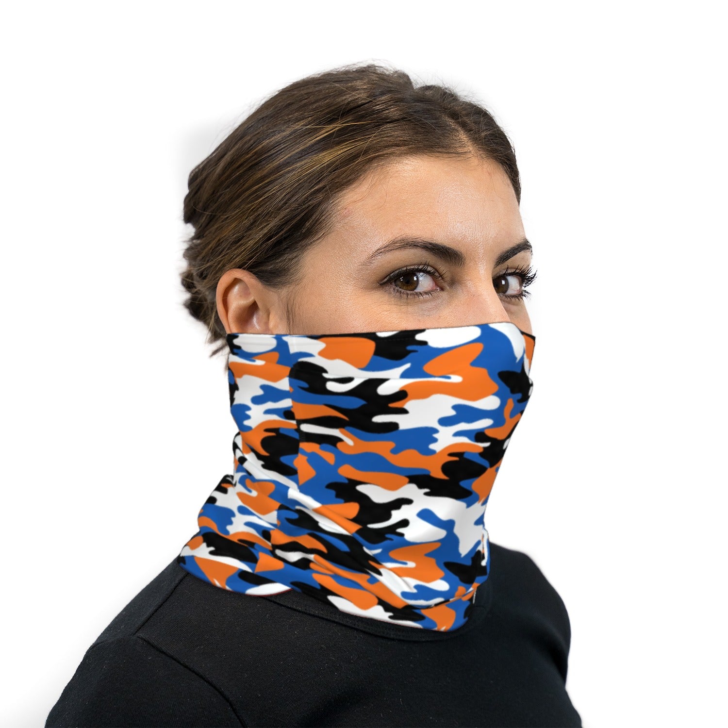 Blue and Orange Camouflage Neck Gaiter Face Mask