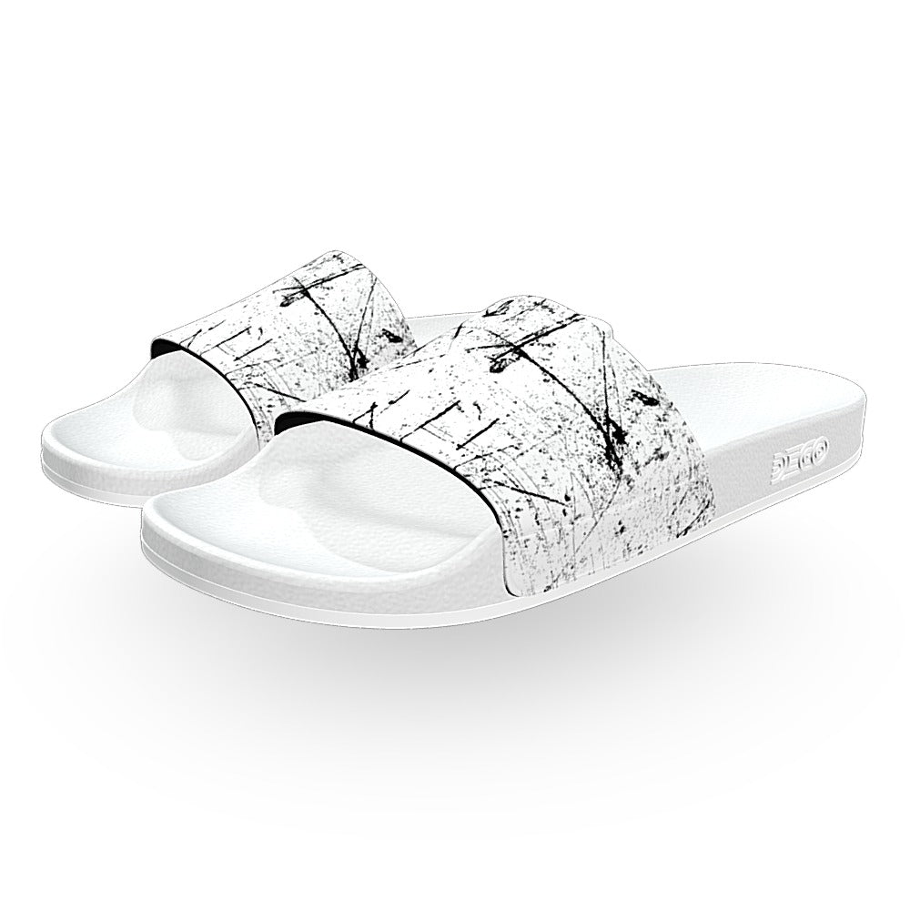 White and Black Scratches Slide Sandals