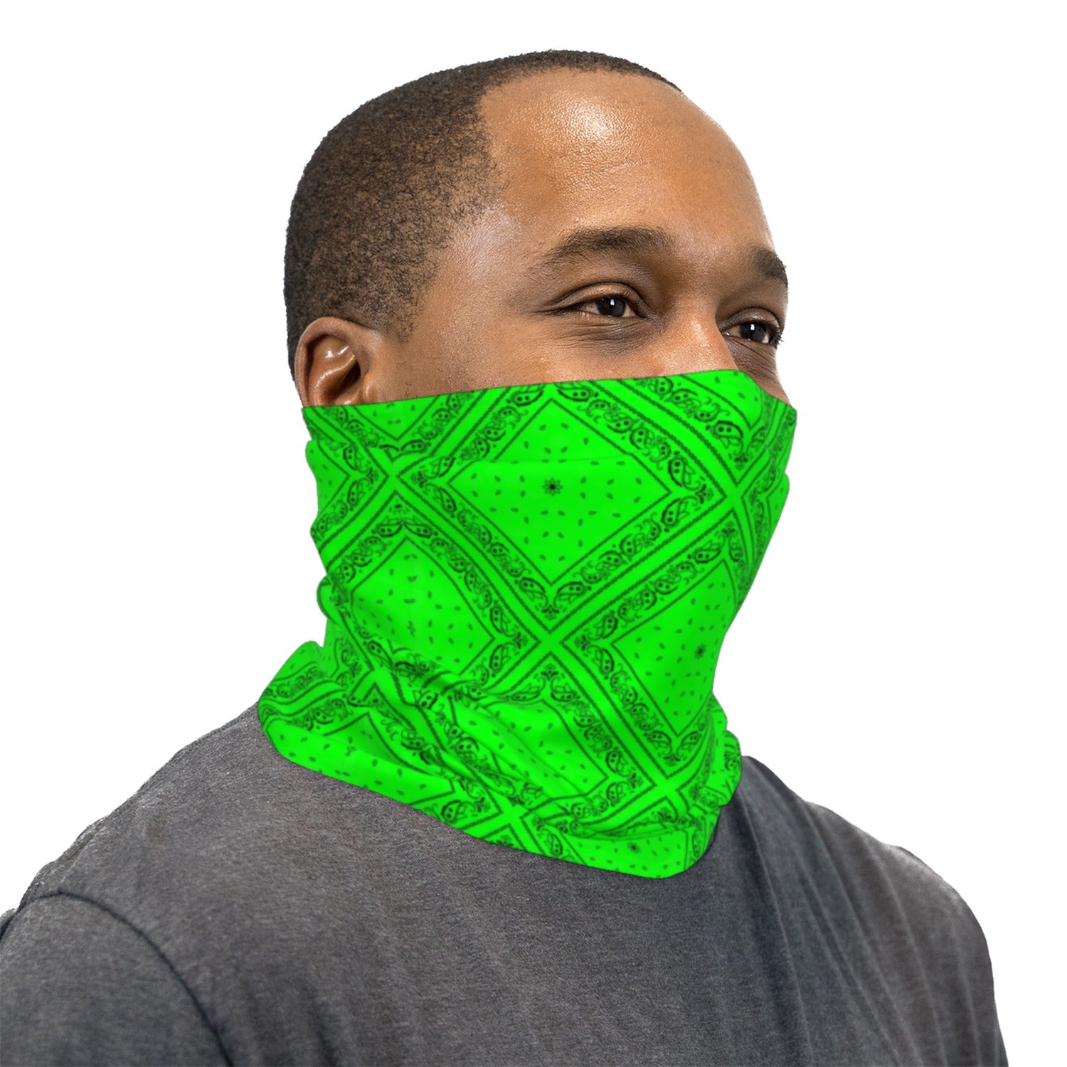 Lime and Black Green Bandana Paisley Neck Gaiter Face Mask