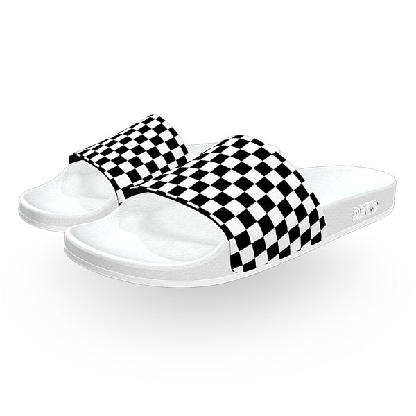 Checkered Racing Sandals Black and White Checkered Slide Sandals & Deco Slides