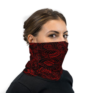 Black And Red Japanese Dragon Neck Gaiter Face Mask