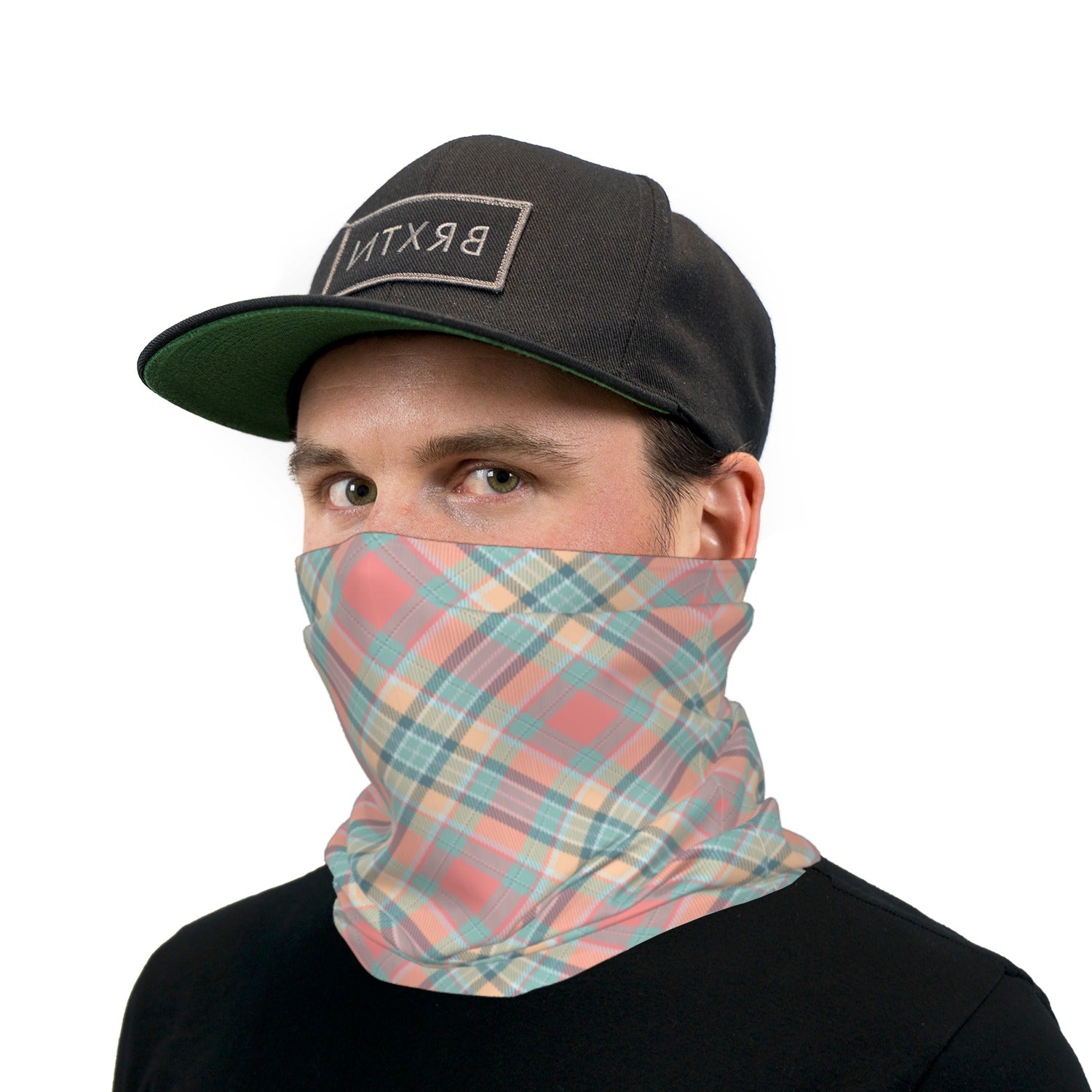 Pink Turquoise Yellow Plaid Neck Gaiter Face Mask