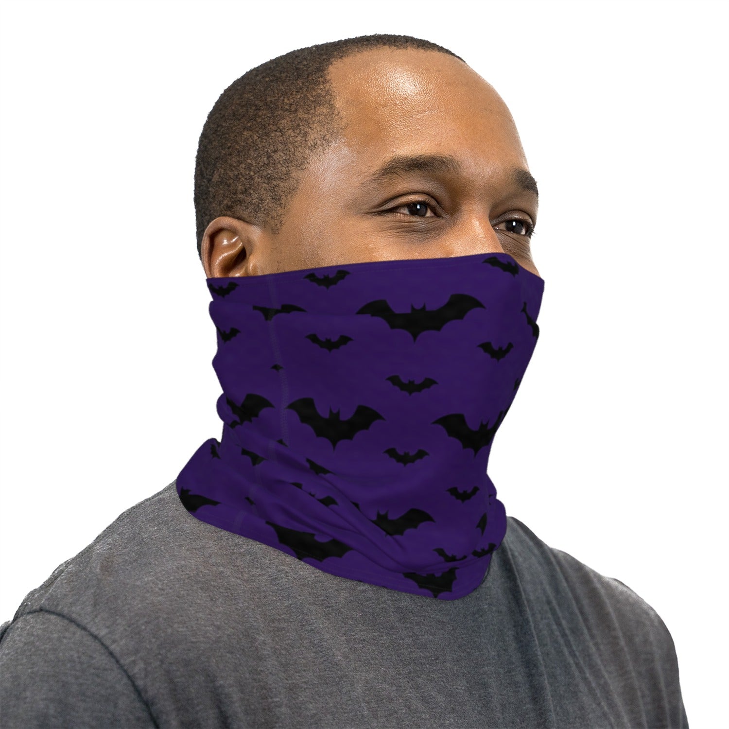 Halloween Purple and Black Bats Neck Gaiter Face Mask