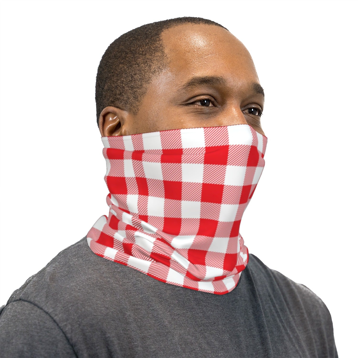 Red Gaiter Mask Red And White Checkered Neck Gaiter Face Mask & Deco Slides
