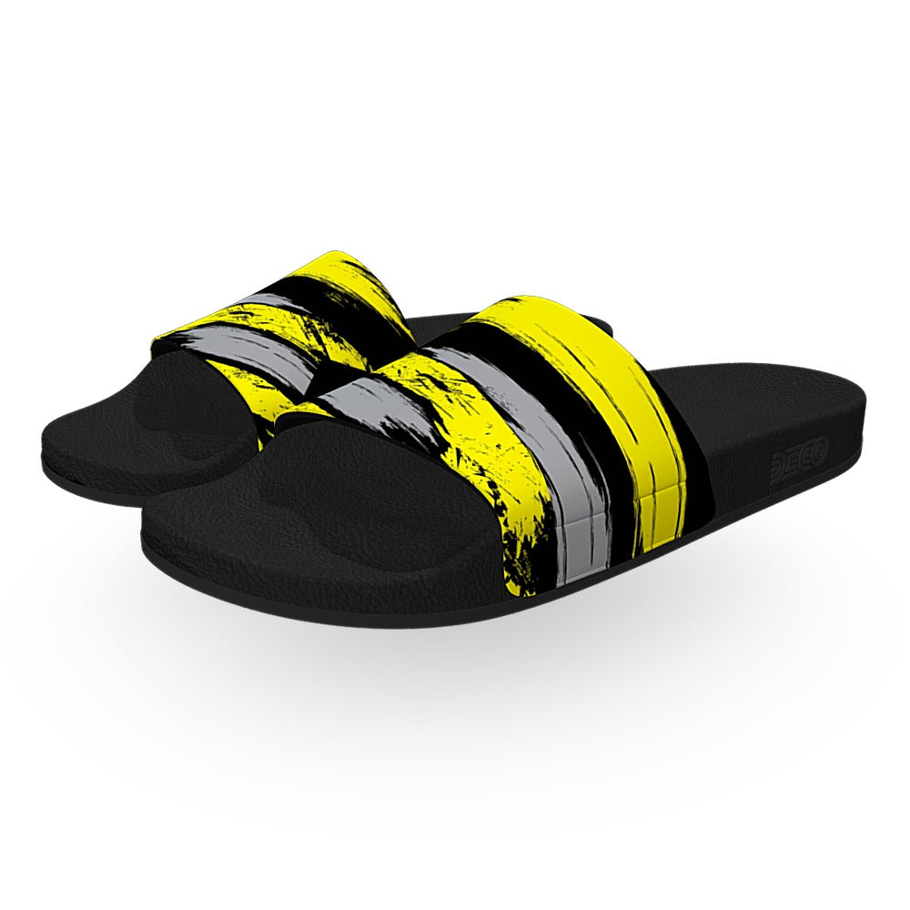 Speedy Black and Yellow Slide Sandals