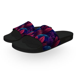 Blue Red and Purple Tropical Leaves Slide Sandals