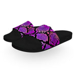 Neon Purple Snake Print Slide Sandals