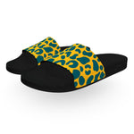 Deep Teal and Yellow Spots Slide Sandals