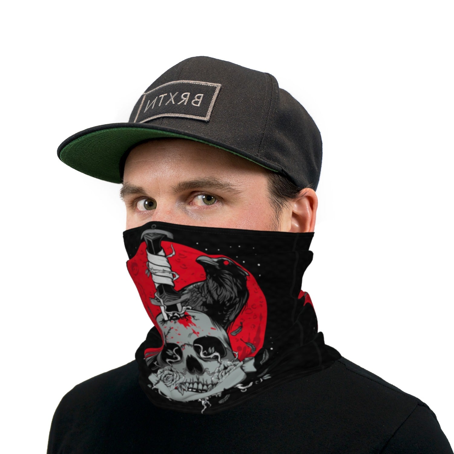 Black and Red Raven and Skull Neck Gaiter Face Mask